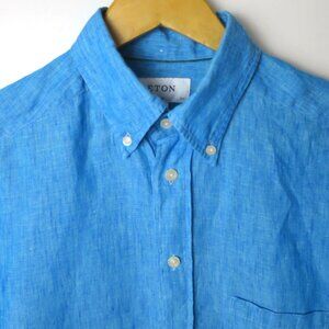 Eton Linen Slim Fit Short Sleeve Button-down Shirt Size M